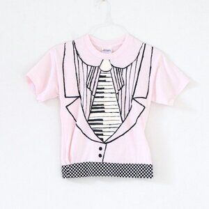 Pink Hand Painted Piano Tie Tuxedo T-shirt | Size L